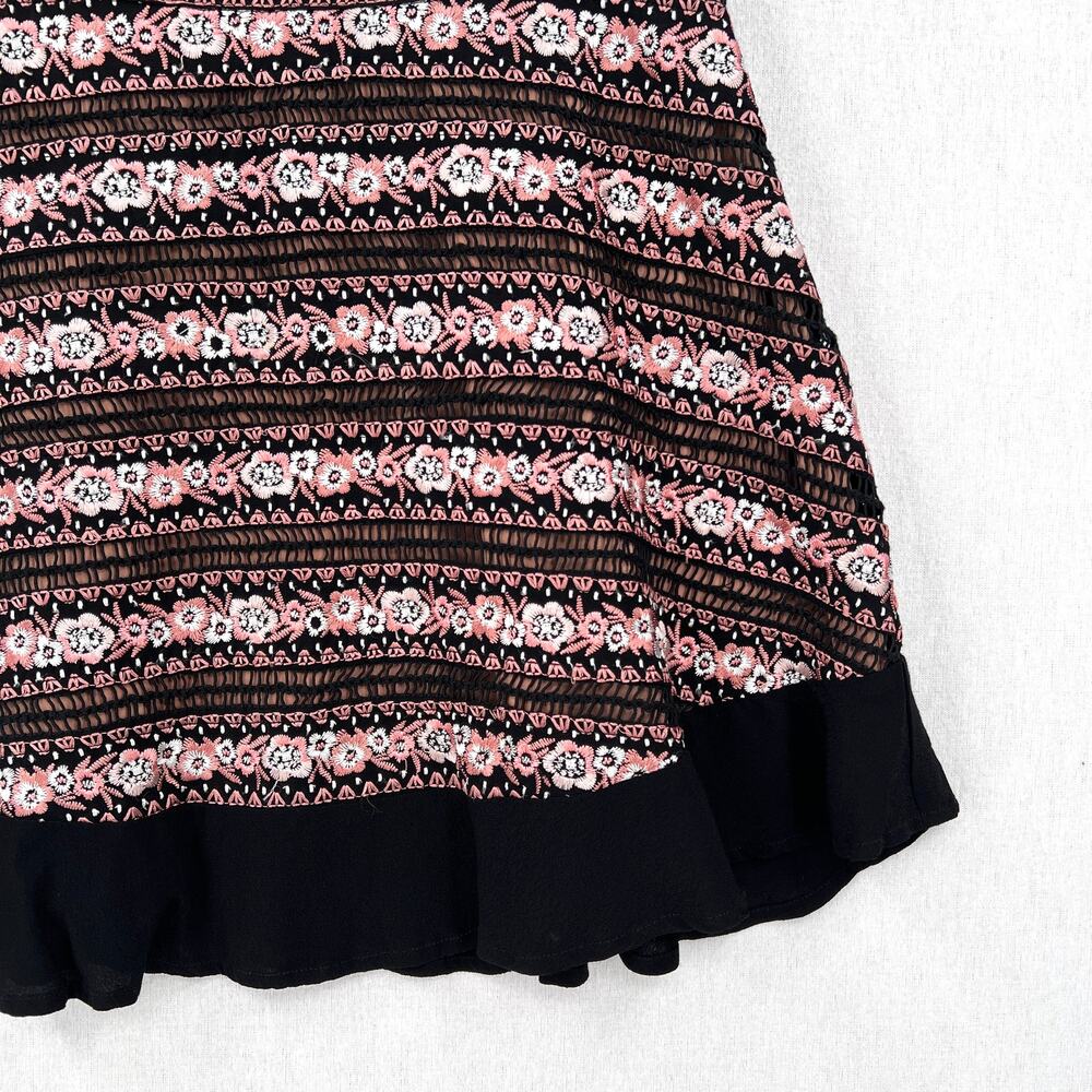 FOR LOVE AND LEMONS Persephone Embroidered Mini Skirt Womens Small Black Pink - Picture 9 of 16